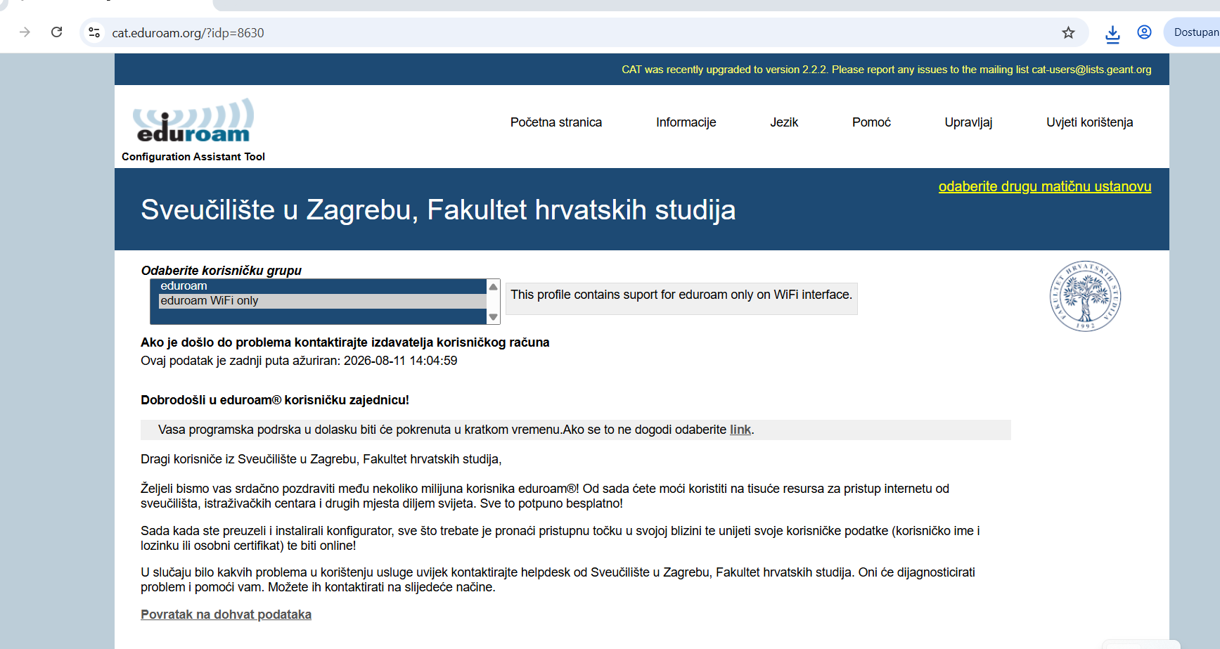 Preuzeti eduroam installer u mapi Preuzimanja